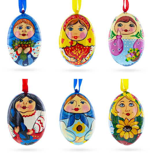 6 Ukrainian and  Doll Wooden Christmas Ornaments 3 Inches