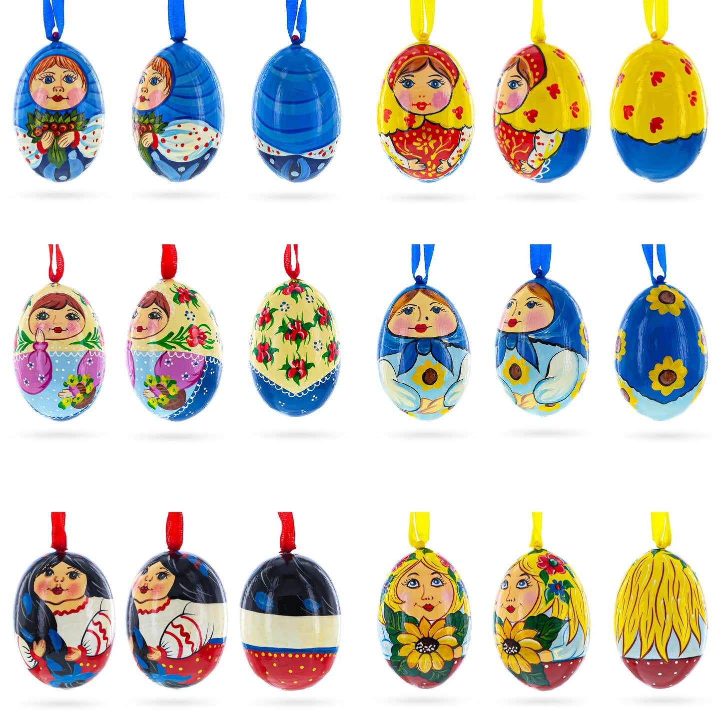 6 Ukrainian and  Doll Wooden Christmas Ornaments 3 Inches