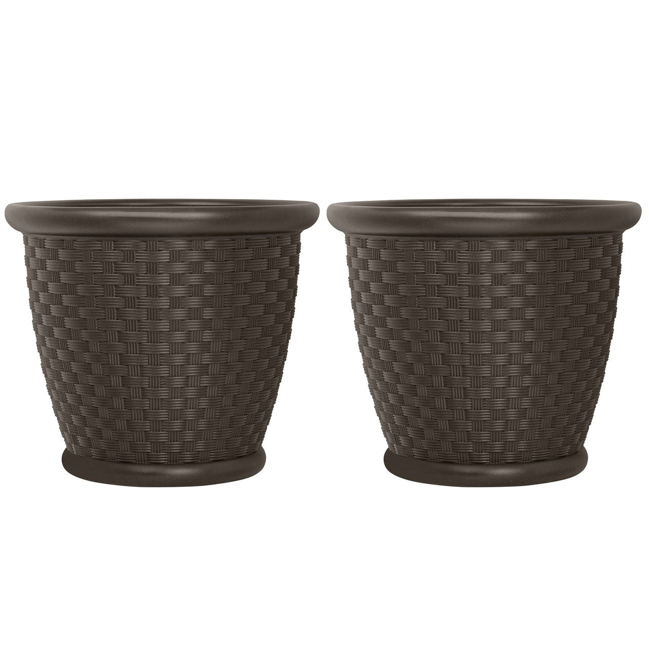 Suncast Sonora 22 Inch Resin Wicker Decorative Garden Flower Planter (2 Pack)