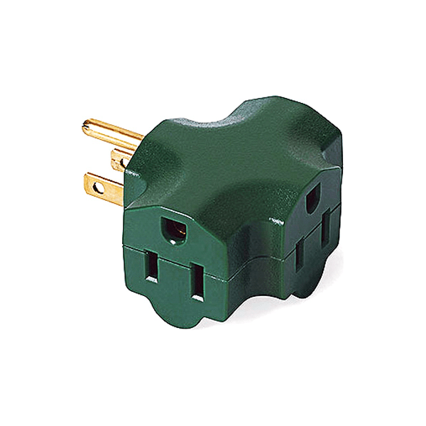 Triple Tap, 3 Way Grounded Plug, Green