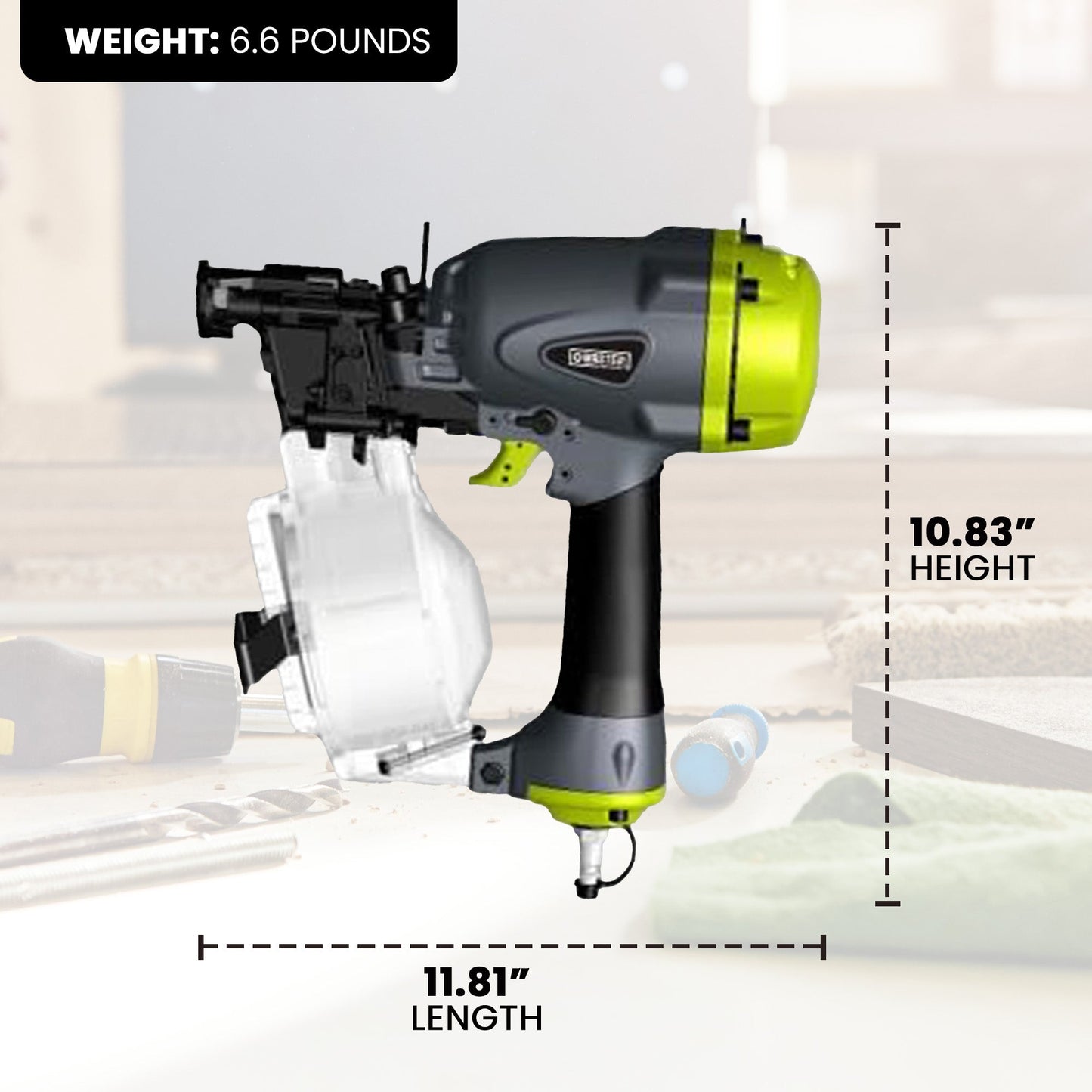 Master Mechanic Lightweight Pneumatic 15 Degree Coil Roofing Nailer, MMCN450