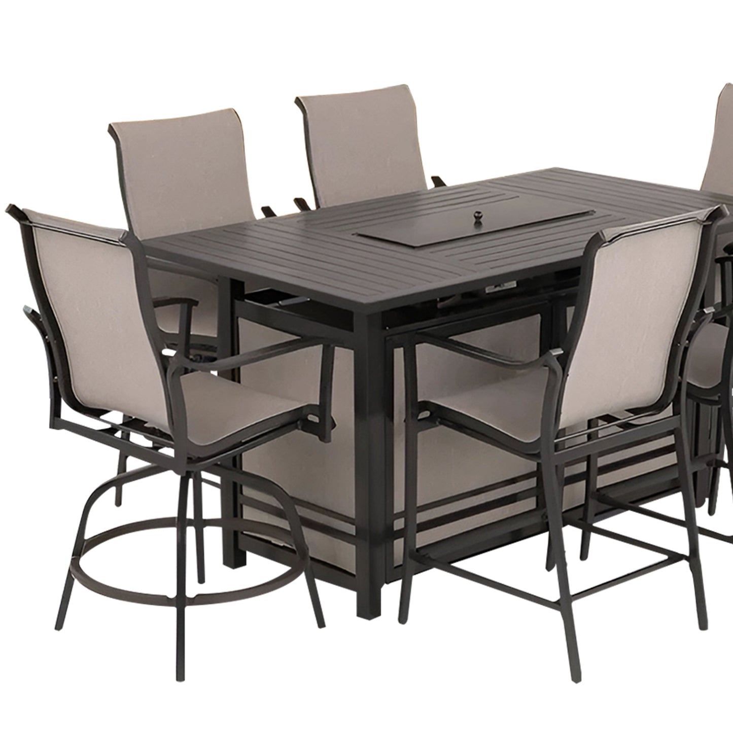 Four Seasons Courtyard Manhattan 6 Piece Patio High Chair Dining Furniture, Gray