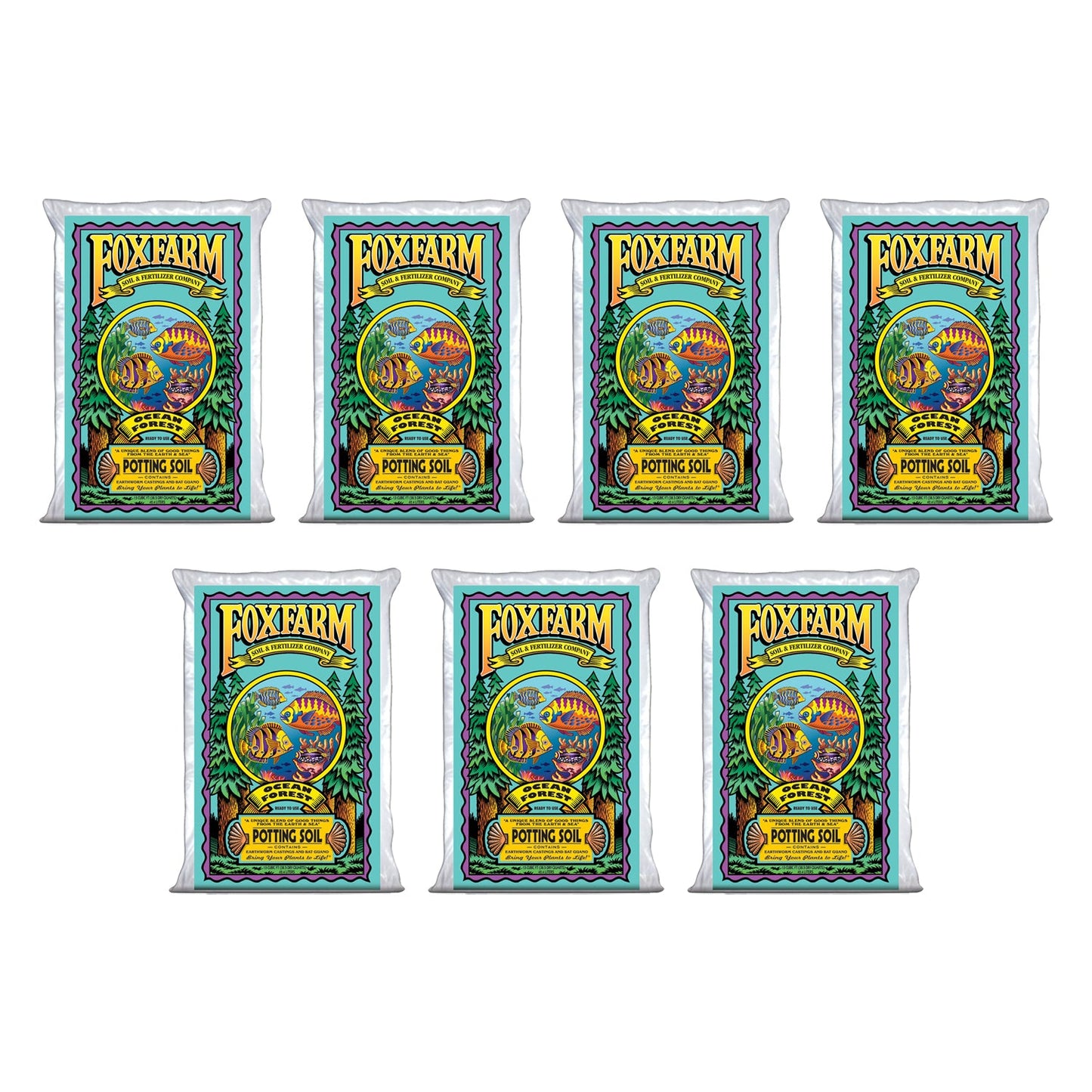 Foxfarm Ocean Forest Garden Potting Soil Bags 6.3-6.8 pH, 1.5 Cubic Feet, 7 Pack