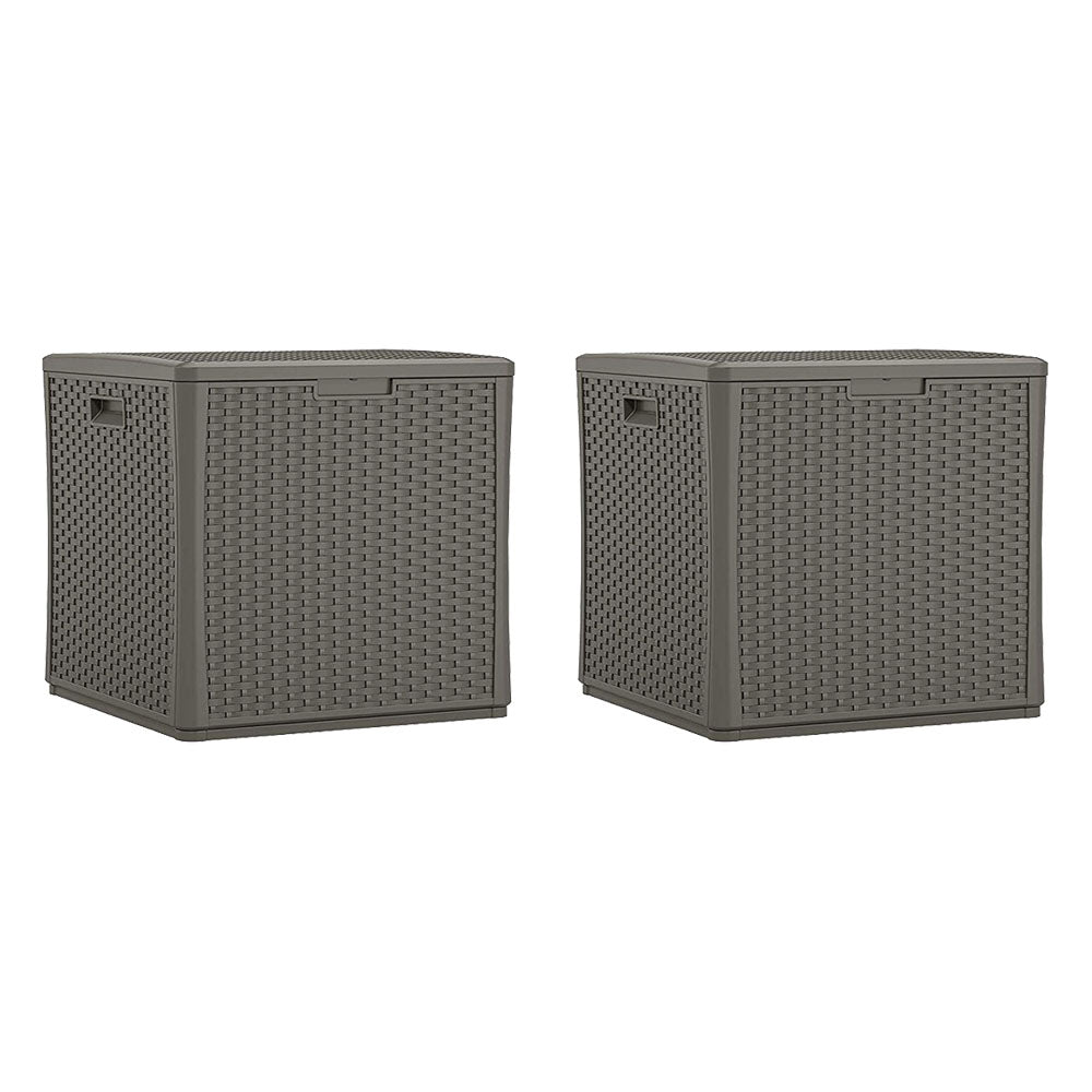 Suncast 60 Gallon Resin Outdoor Patio Storage Cube Deck Box, Stoney (2 Pack)