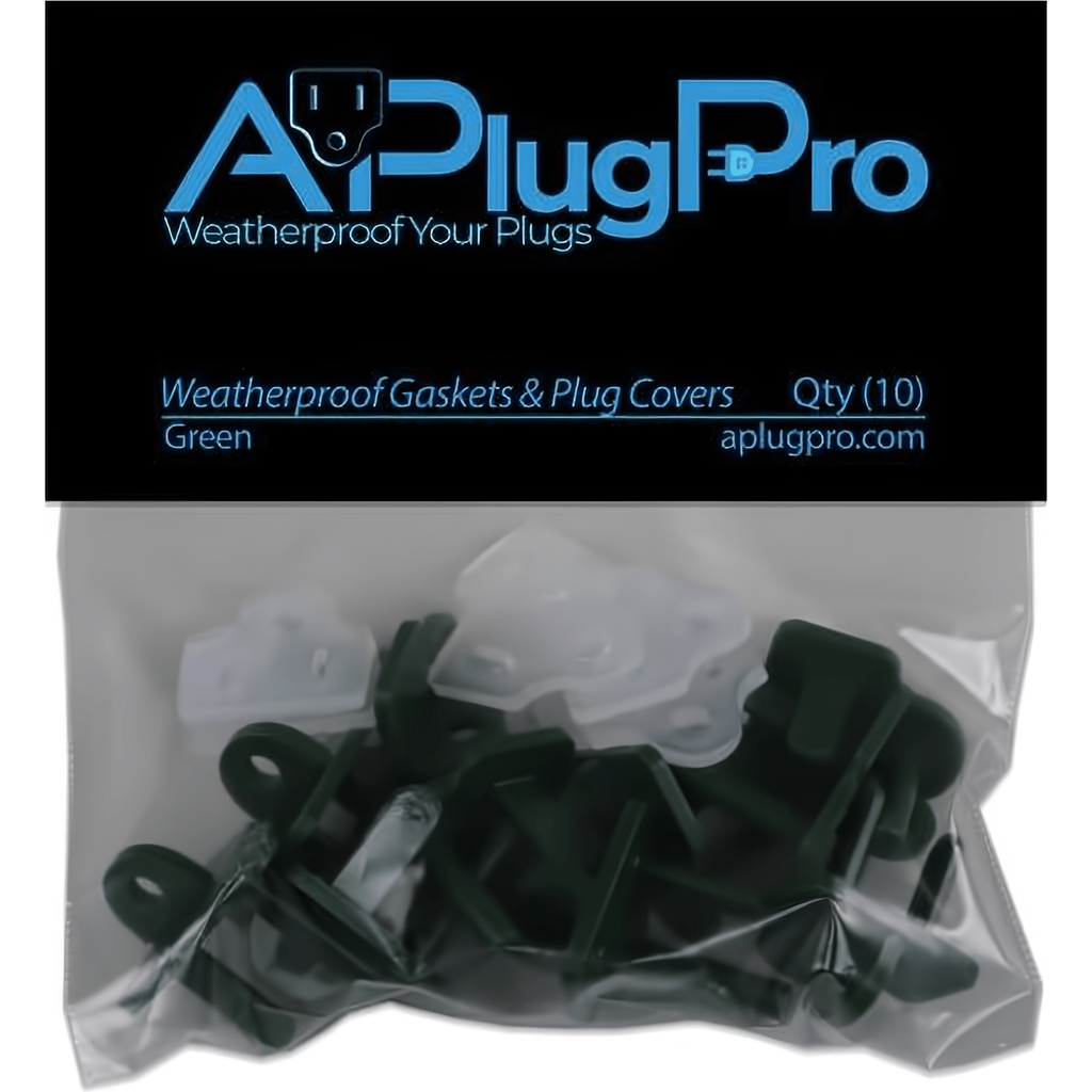 Weatherproof Electrical Plug Extension Cord Gaskets and Green Covers, 10 Pack