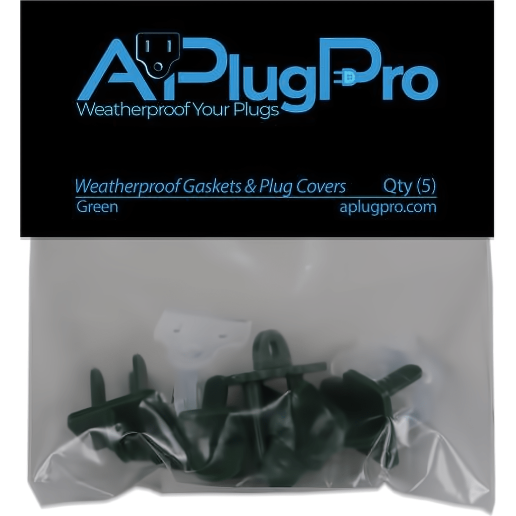 Weatherproof Electrical Plug Extension Cord Gaskets and Green Covers, 5 Pack