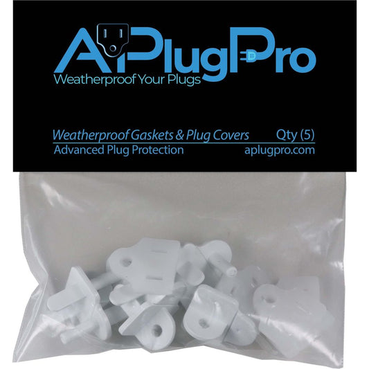 Weatherproof Electrical Plug Extension Cord Gaskets and White Covers, 5 Pack