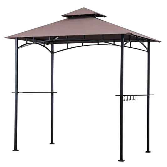 Four Seasons Courtyard Grill Gazebo w/ LED Lights and Powder Coated Frame, Brown