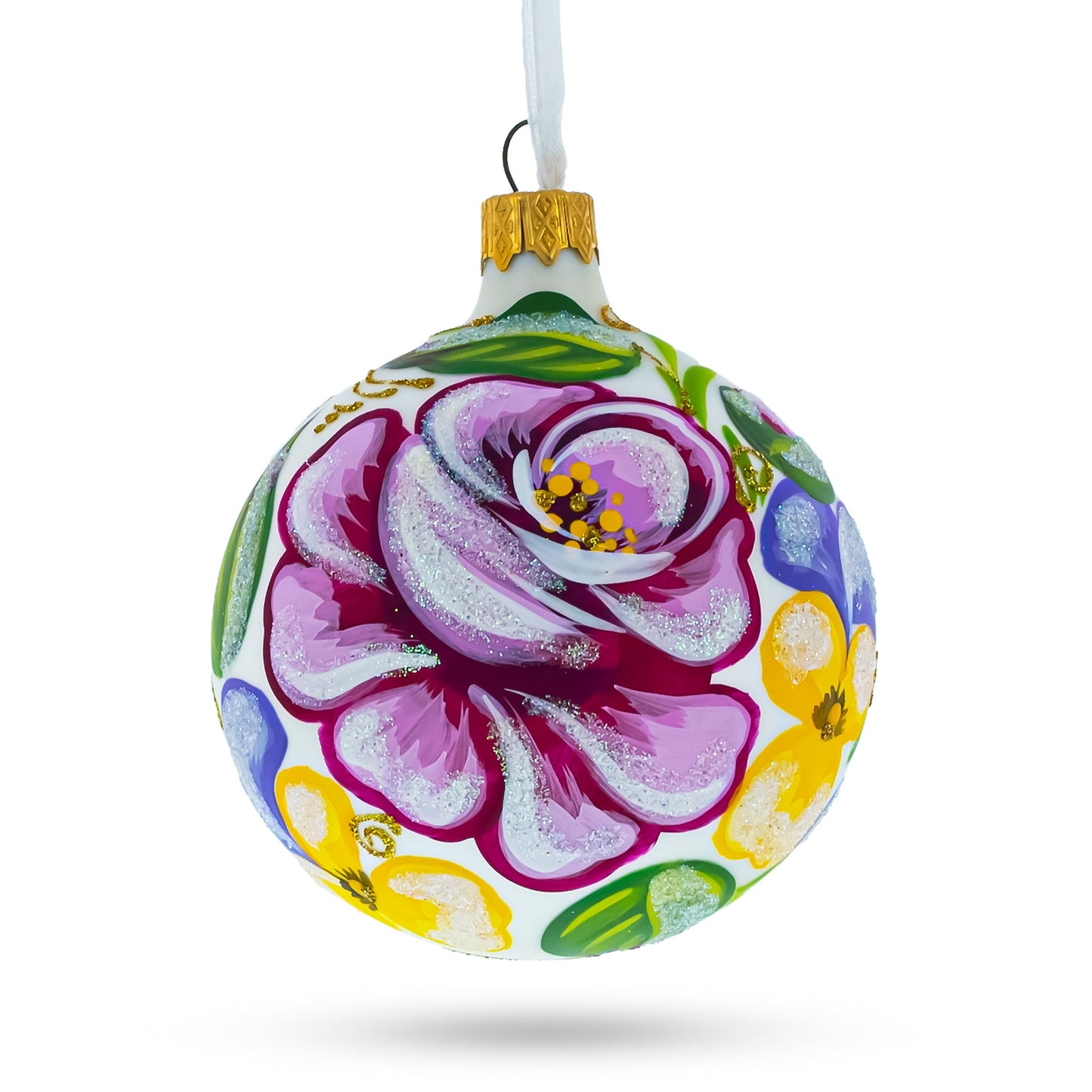 Beautiful Pink Roses Blown Glass Ball Christmas Ornament 3.25 Inches