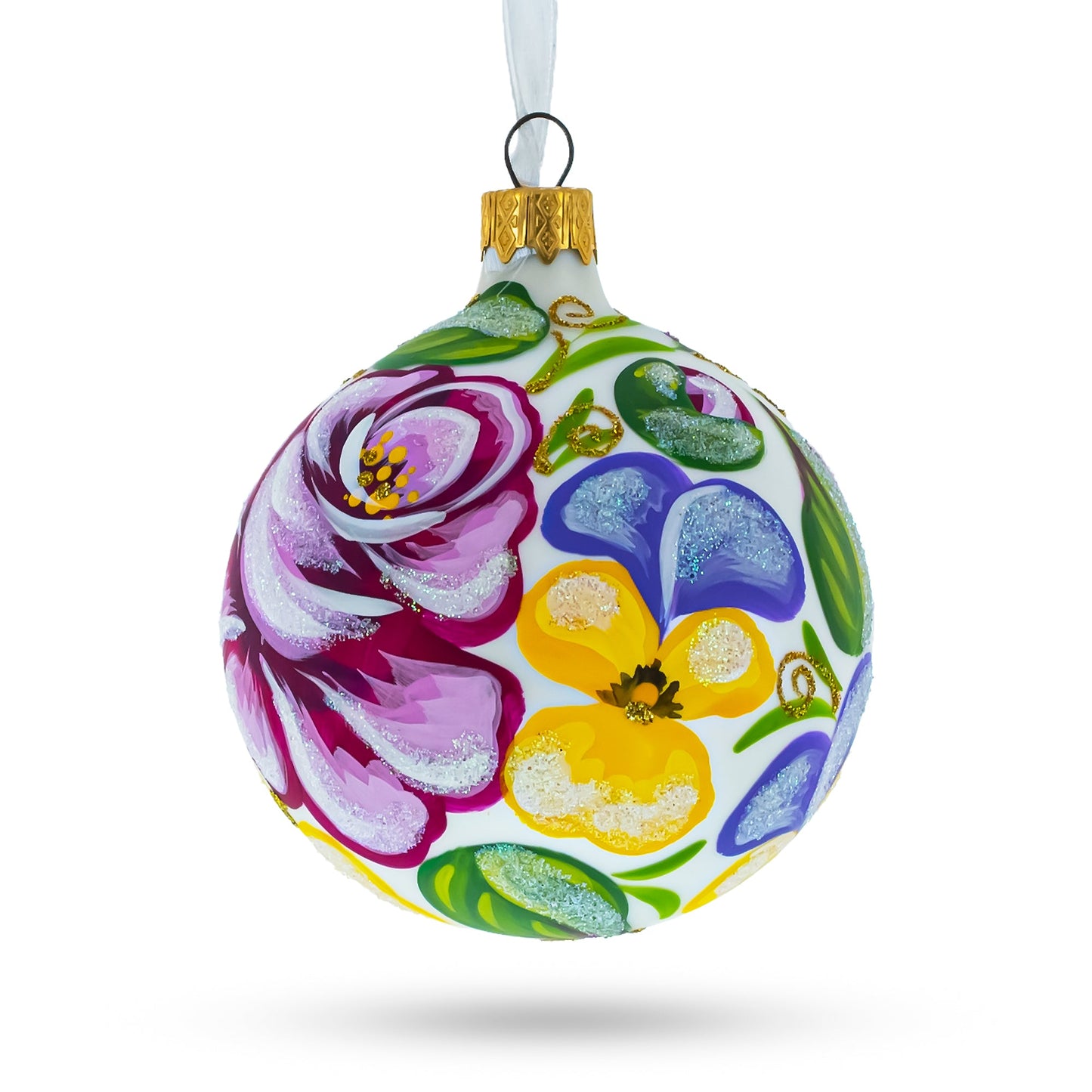 Beautiful Pink Roses Blown Glass Ball Christmas Ornament 3.25 Inches