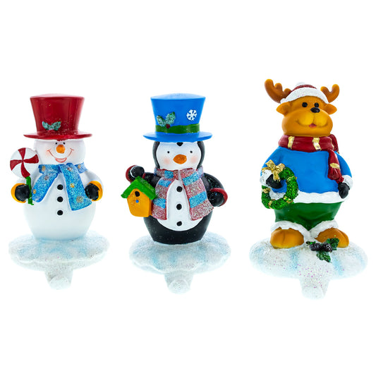 Winter Wonderland Trio: Set of 3 Christmas Stocking Holders - Snowman, Penguin, and Reindeer