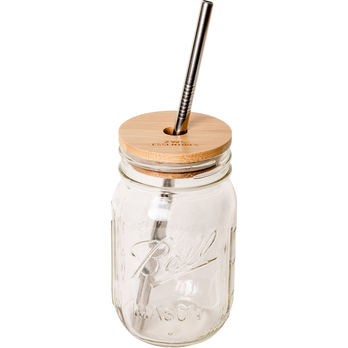 Mason Jar Kit- Mason Jar, Bamboo Lid, Stainless Steel Straw